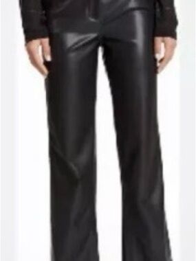Tanya taylor Women's Black Faux Leather kick hem split Leg Pants
